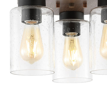 Nola 13" Bohemian Farmhouse Iron/Seeded Glass LED Semi Flush Mount - JONATHAN Y